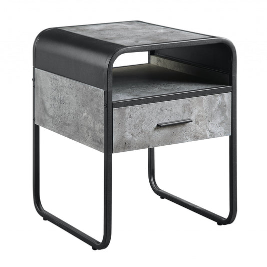 22" Black And Gray Wood And Metal Square End Table With Drawer And Shelf-0