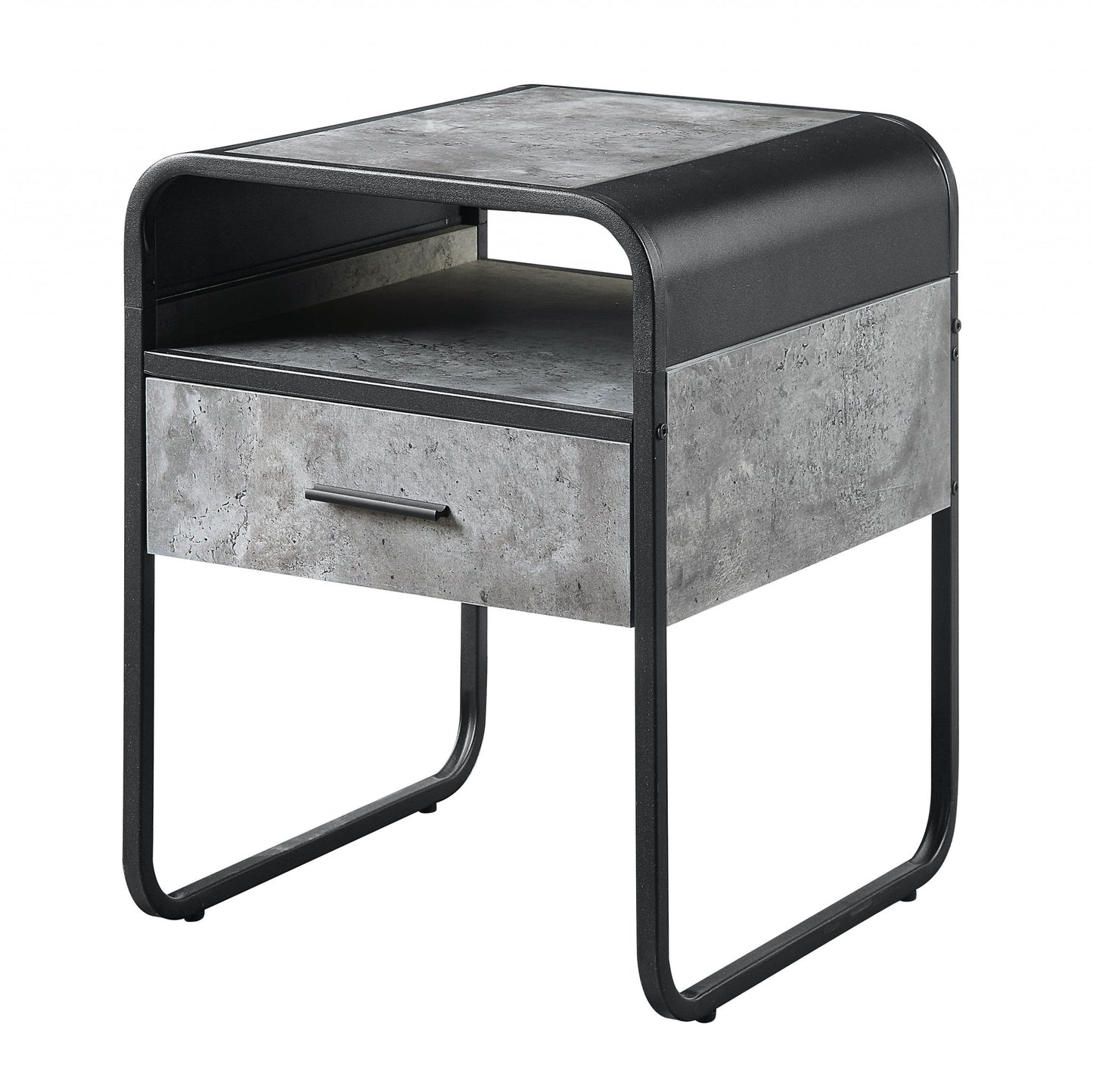 22" Black And Gray Wood And Metal Square End Table With Drawer And Shelf-2