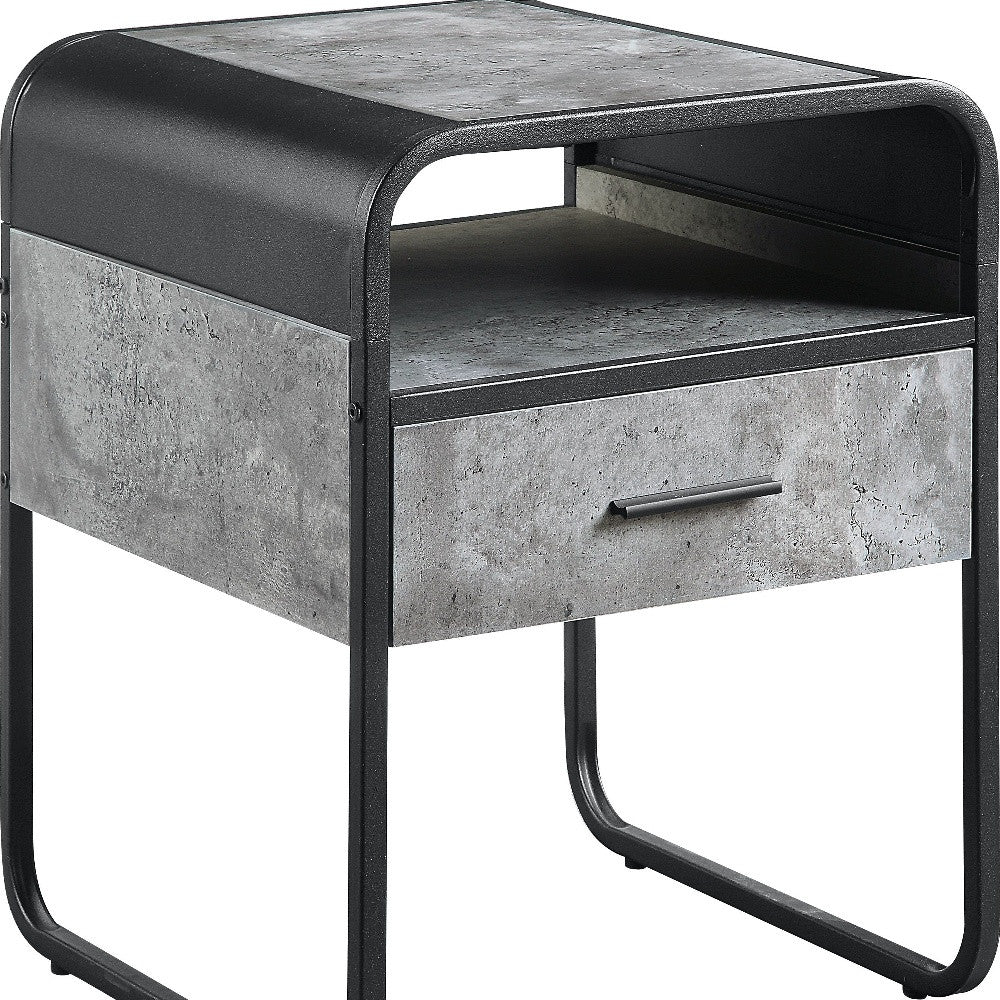 22" Black And Gray Wood And Metal Square End Table With Drawer And Shelf-3