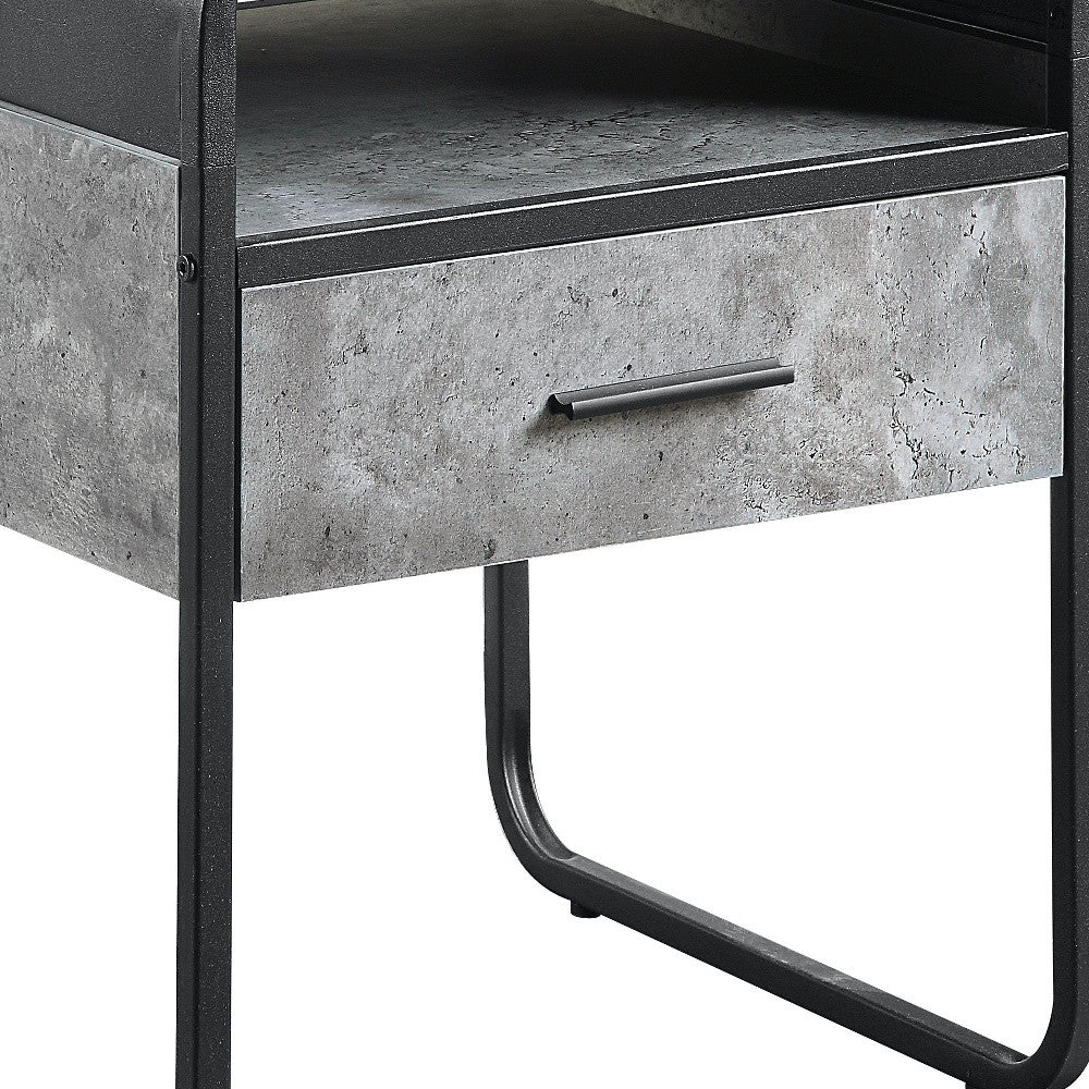 22" Black And Gray Wood And Metal Square End Table With Drawer And Shelf-4