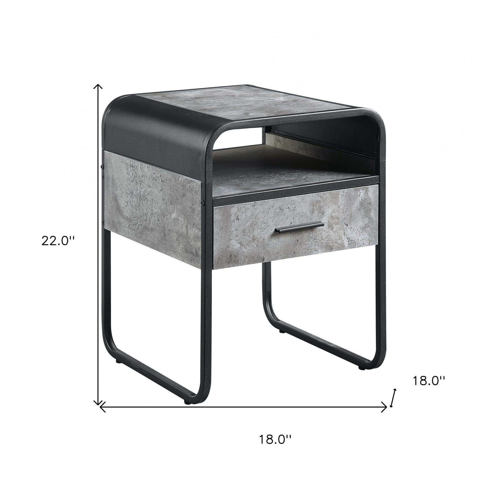 22" Black And Gray Wood And Metal Square End Table With Drawer And Shelf-6