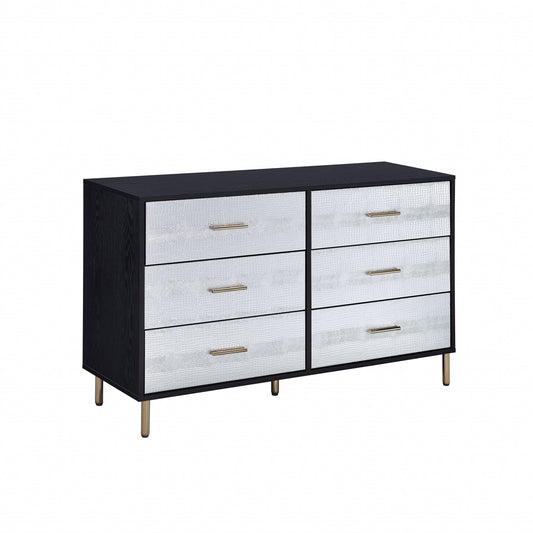 47" Black  Silver and Gold Faux Croc Design Six Drawer Double Dresser-1