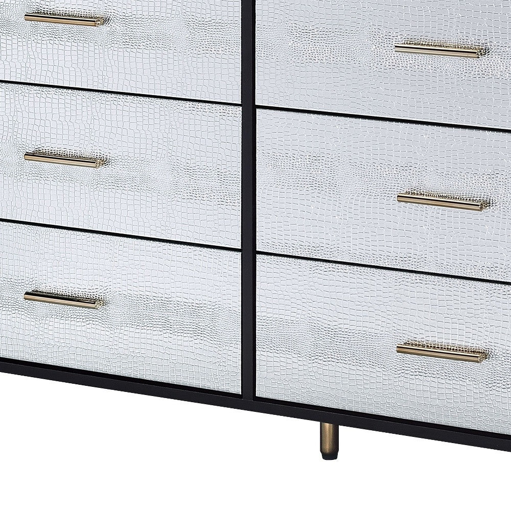 47" Black  Silver and Gold Faux Croc Design Six Drawer Double Dresser-4