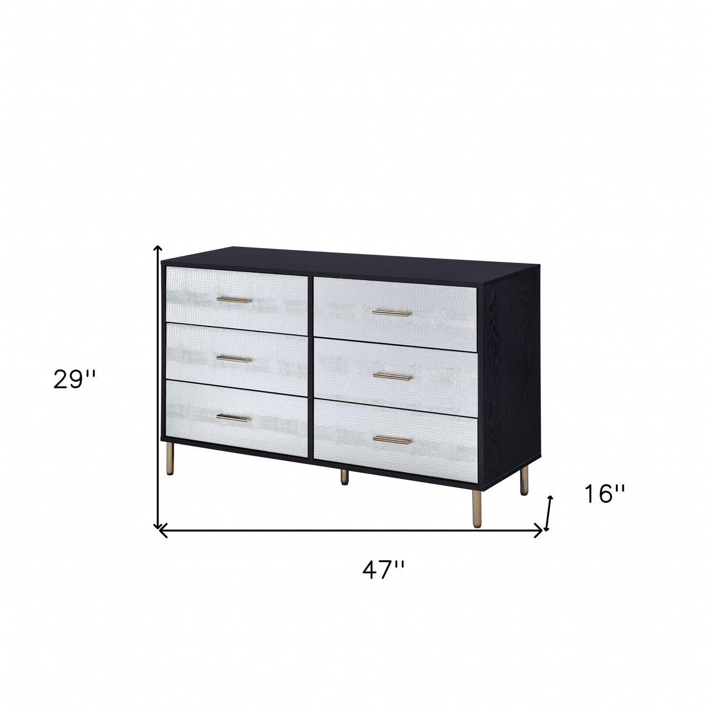 47" Black  Silver and Gold Faux Croc Design Six Drawer Double Dresser-5