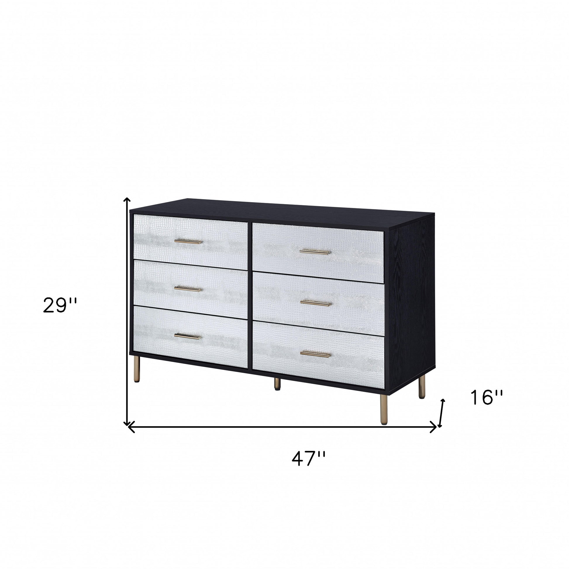 47" Black  Silver and Gold Faux Croc Design Six Drawer Double Dresser-5