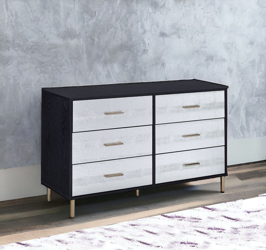 47" Black  Silver and Gold Faux Croc Design Six Drawer Double Dresser-0