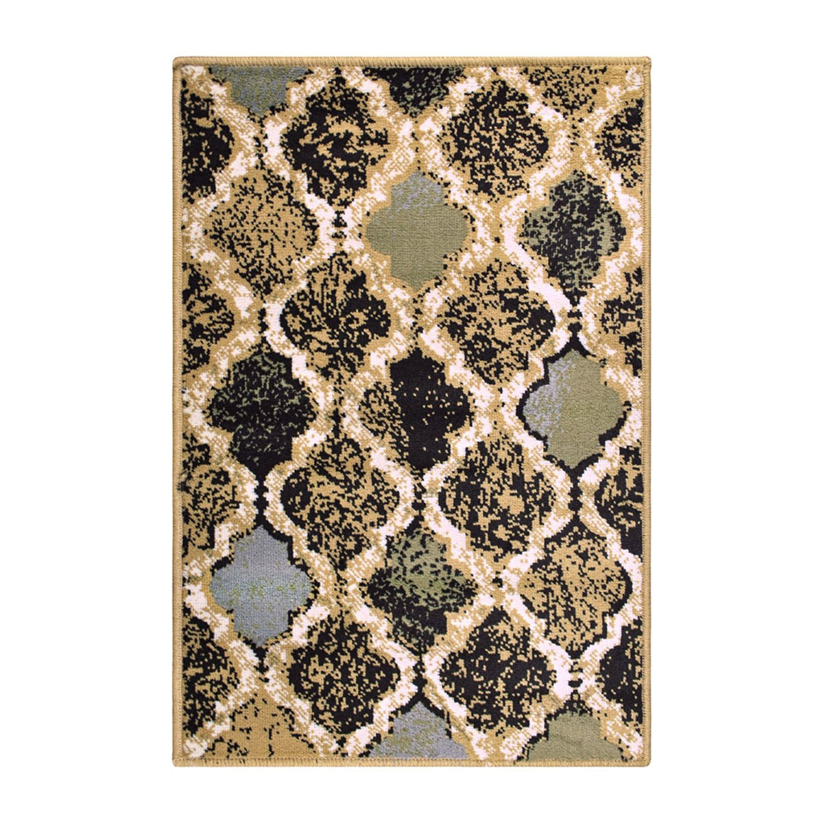 2' X 3' Black And Ivory Quatrefoil Distressed Area Rug-1