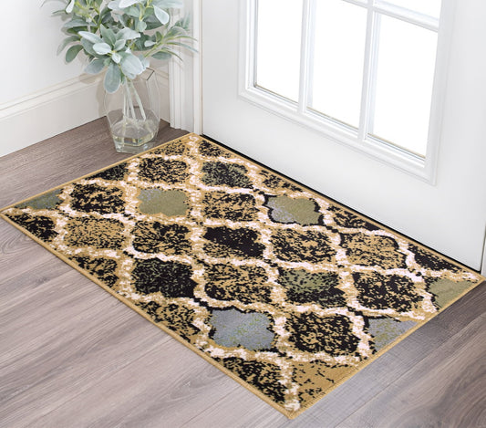 2' X 3' Black And Ivory Quatrefoil Distressed Area Rug-0