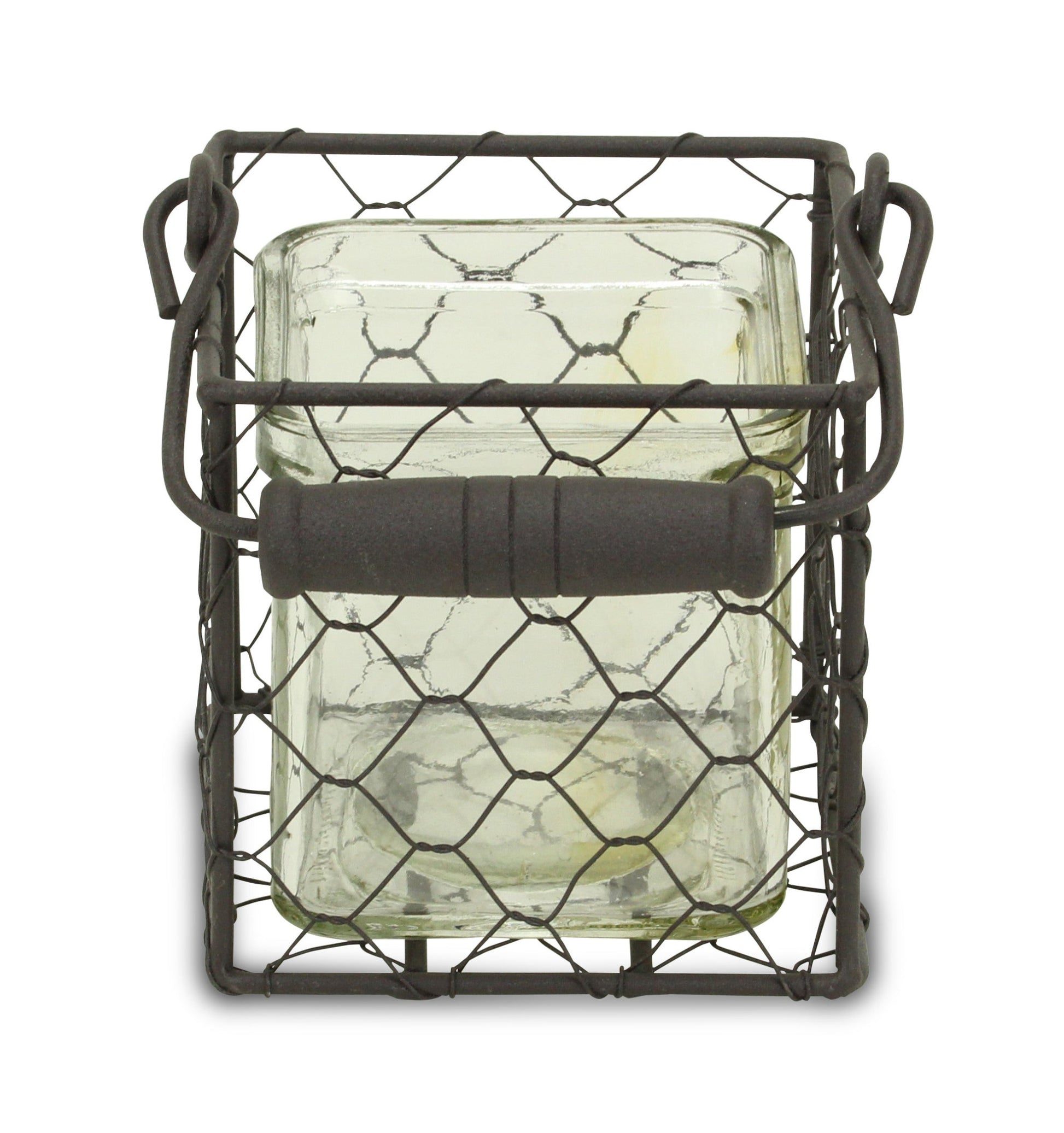 4" Clear and Brown Glass Tabletop Lantern Candle Holder-2