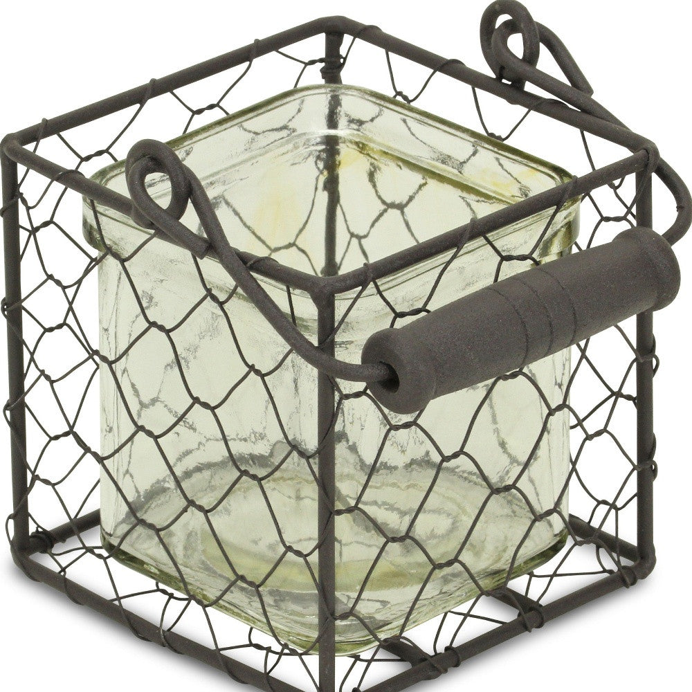 4" Clear and Brown Glass Tabletop Lantern Candle Holder-4