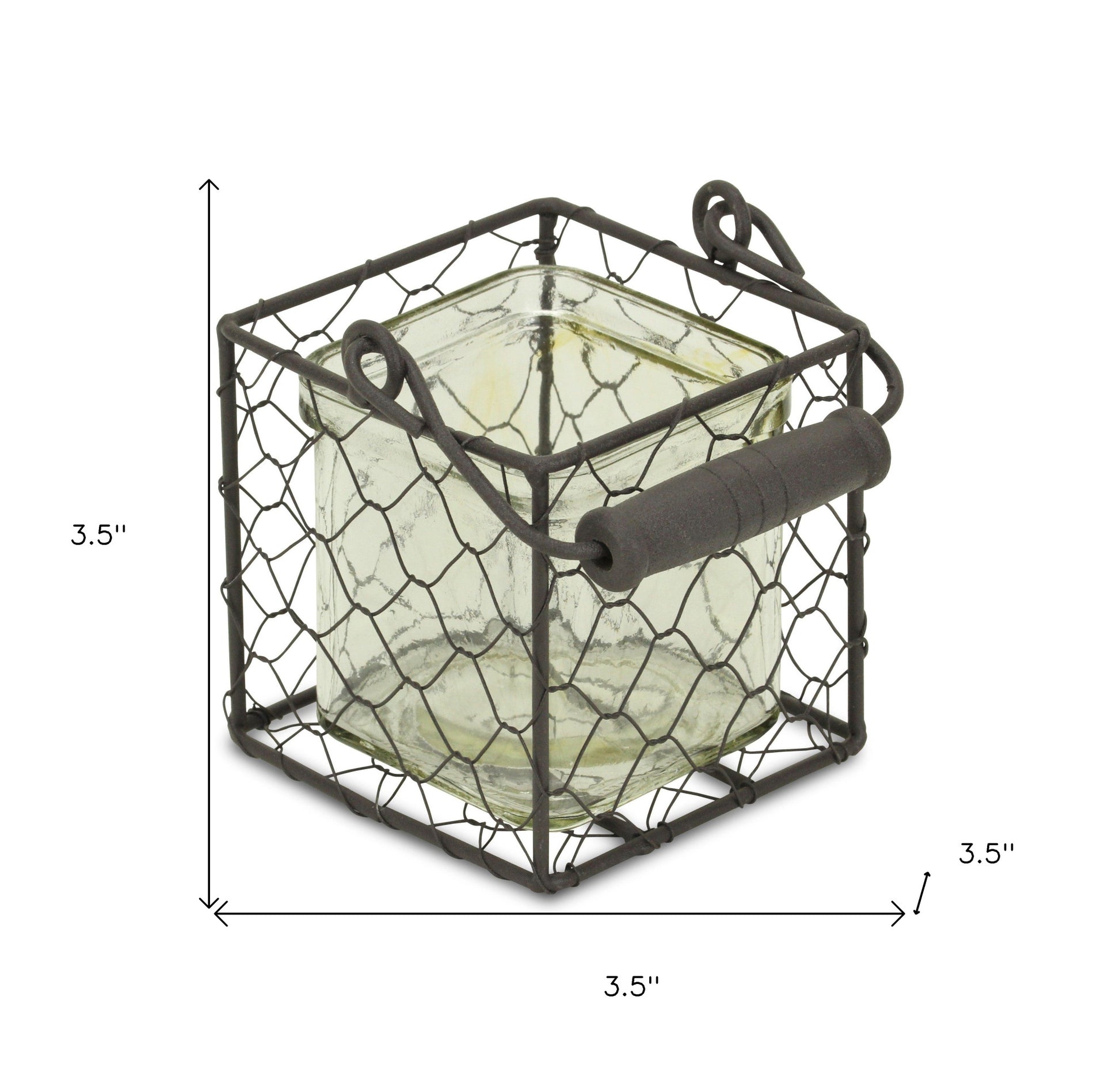 4" Clear and Brown Glass Tabletop Lantern Candle Holder-5