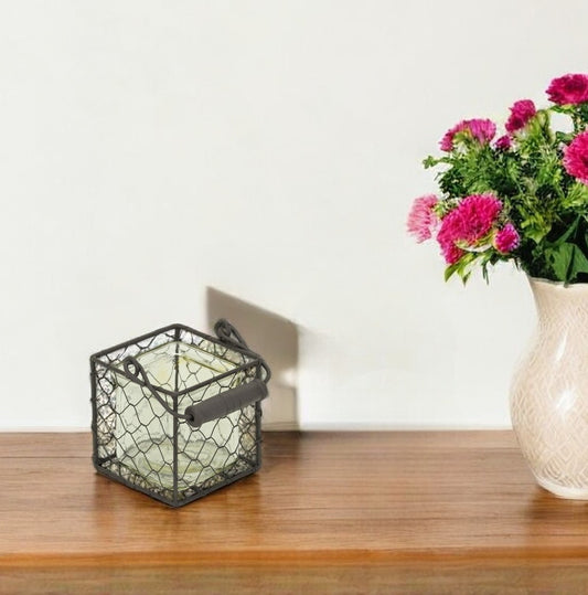 4" Clear and Brown Glass Tabletop Lantern Candle Holder-0