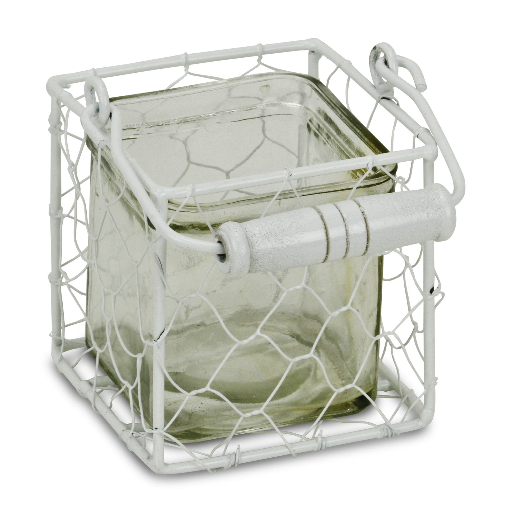 4" White Glass and Metal Lattice Tabletop Lantern Candle Holder-1