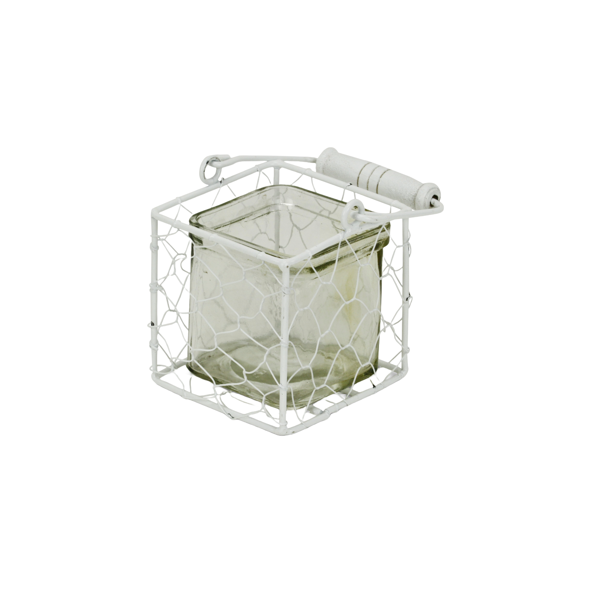 4" White Glass and Metal Lattice Tabletop Lantern Candle Holder-6