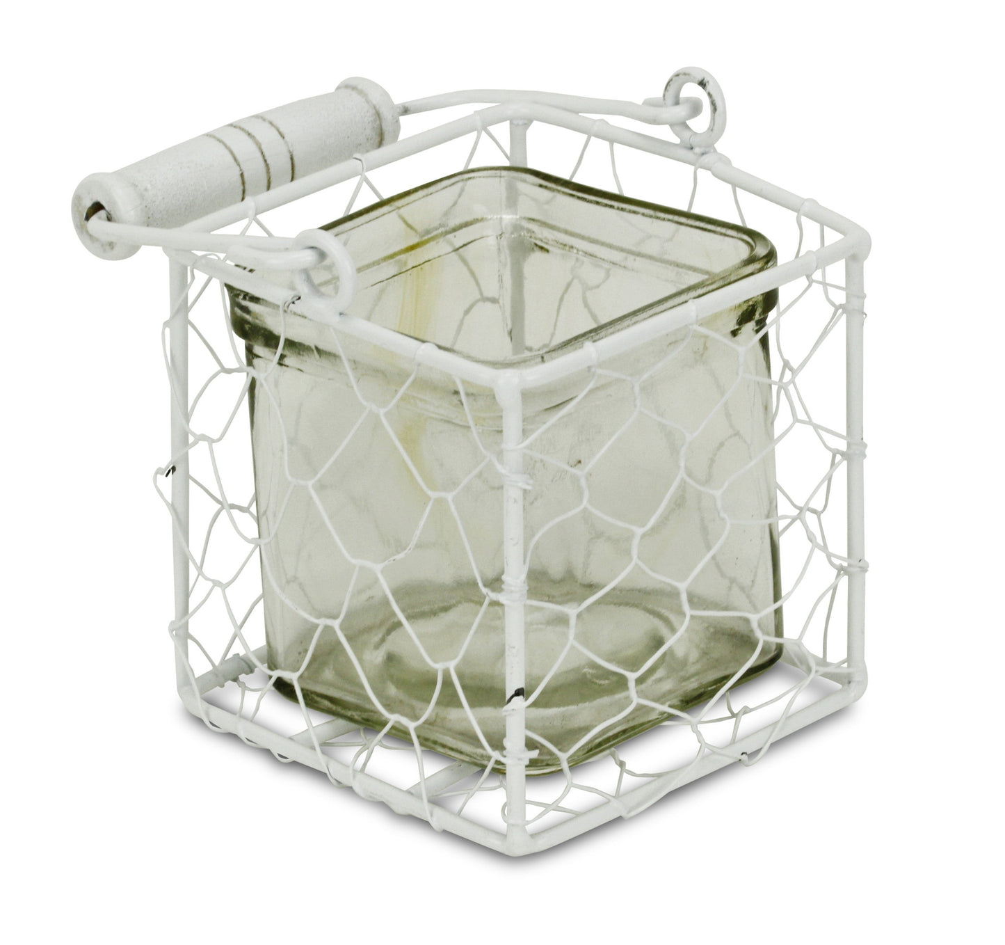 4" White Glass and Metal Lattice Tabletop Lantern Candle Holder-2
