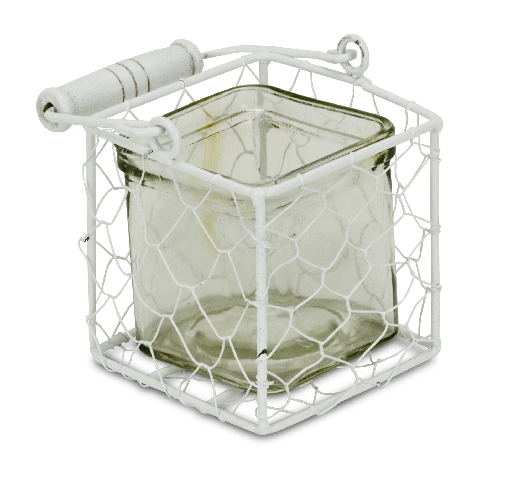 4" White Glass and Metal Lattice Tabletop Lantern Candle Holder-2