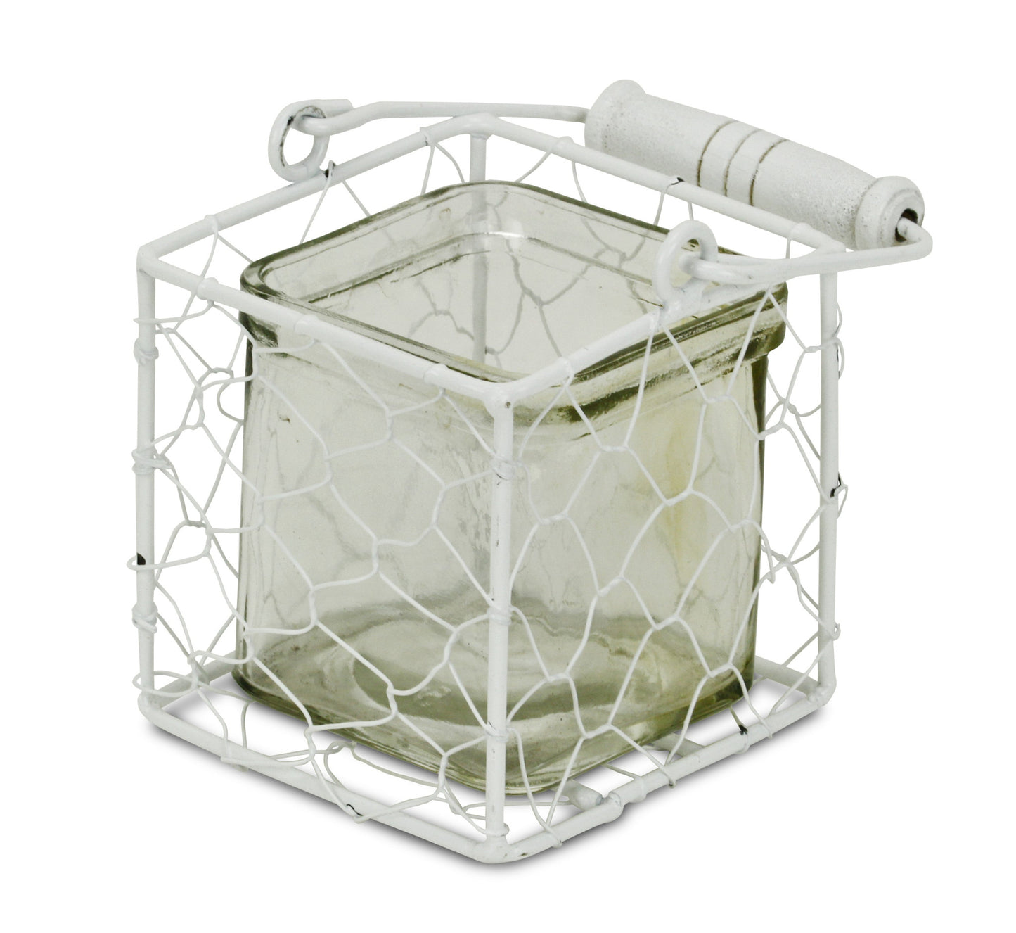 4" White Glass and Metal Lattice Tabletop Lantern Candle Holder-3
