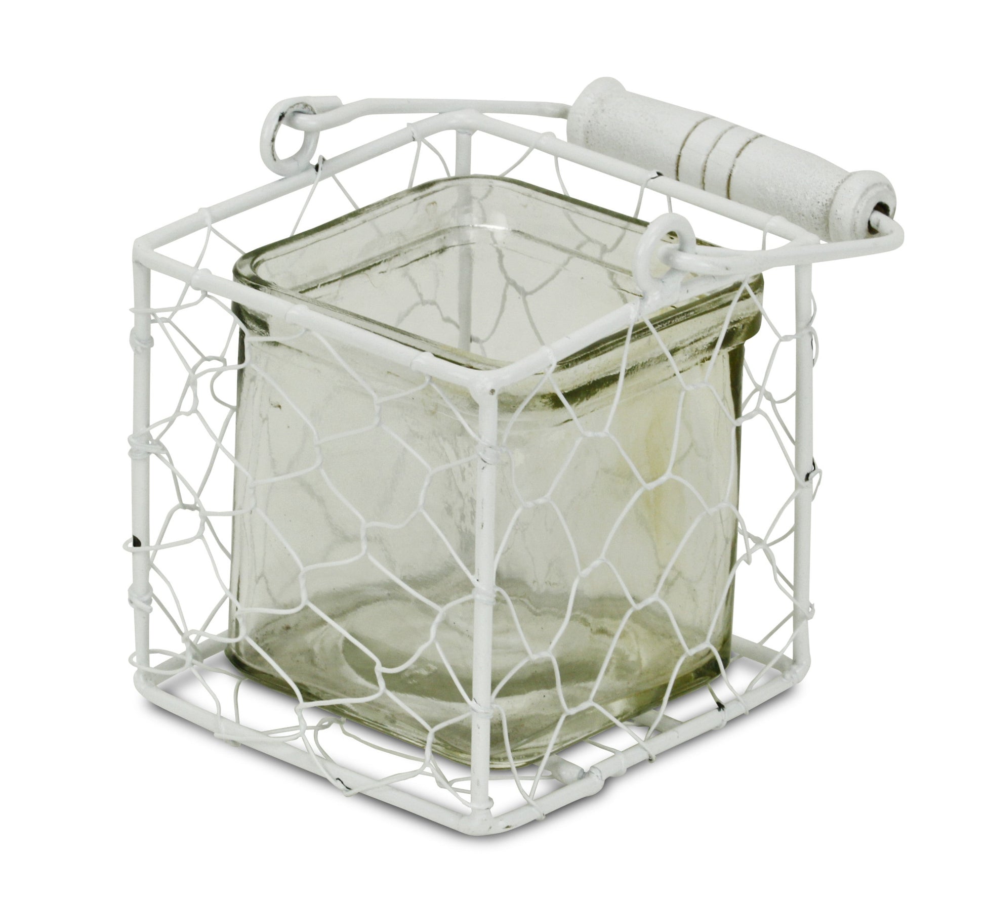4" White Glass and Metal Lattice Tabletop Lantern Candle Holder-3