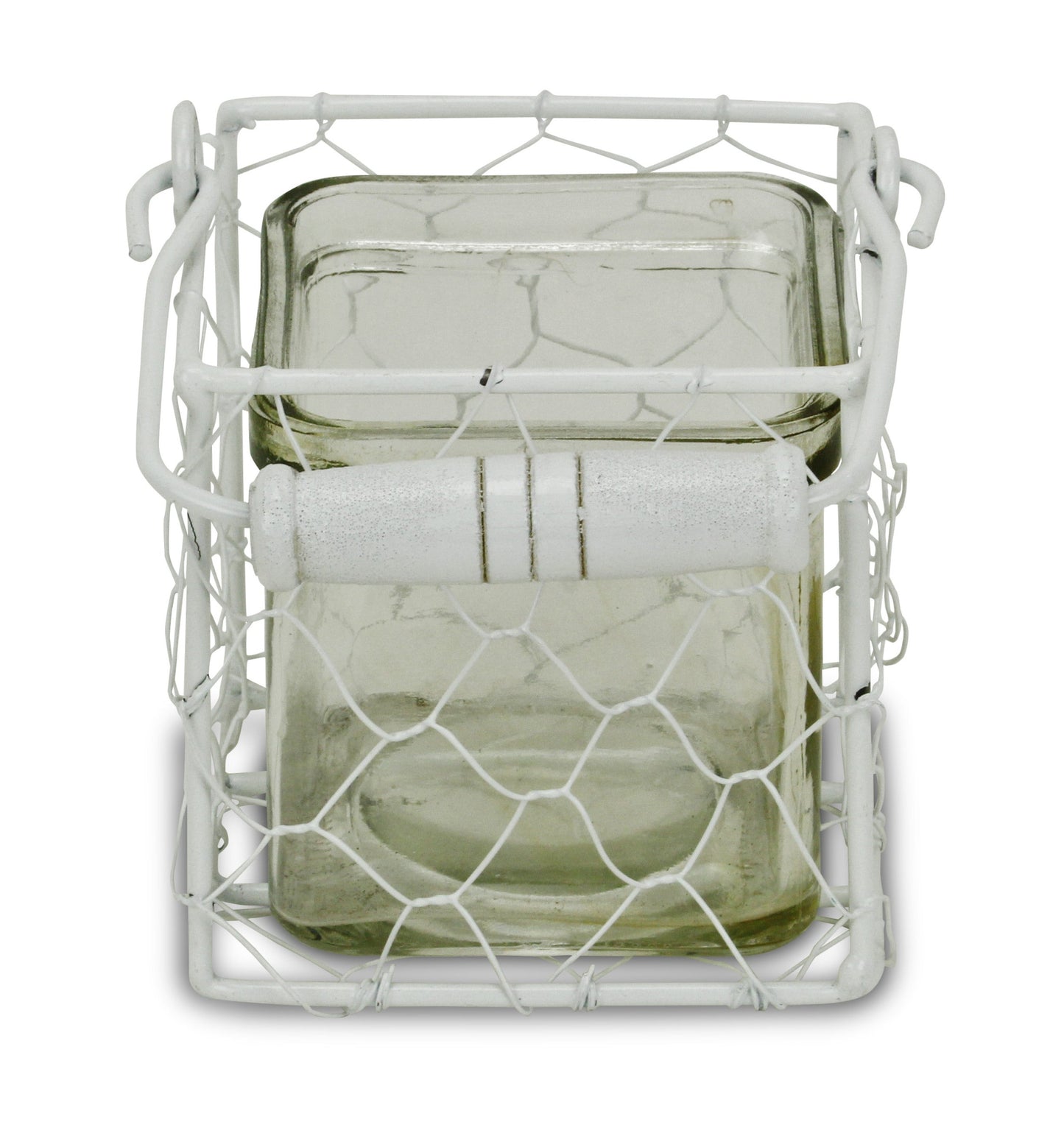 4" White Glass and Metal Lattice Tabletop Lantern Candle Holder-4