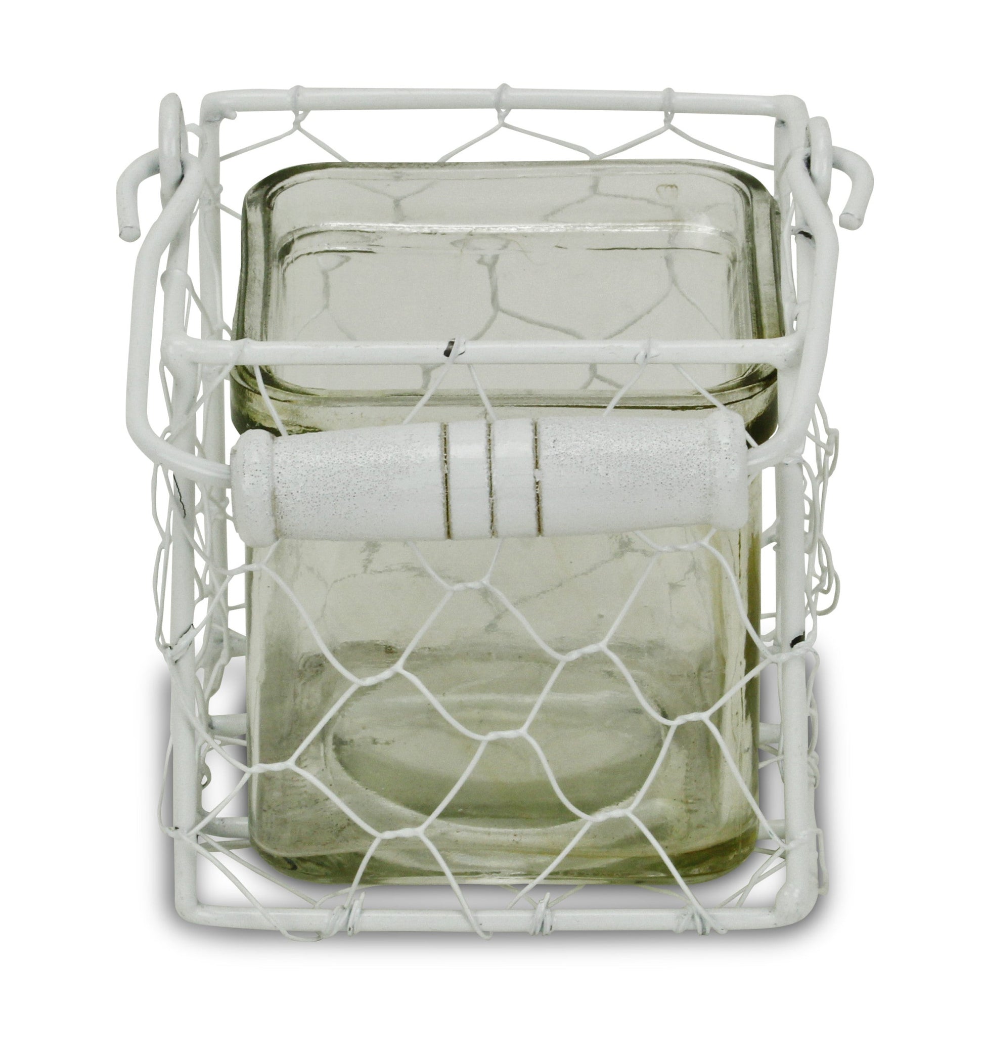 4" White Glass and Metal Lattice Tabletop Lantern Candle Holder-4