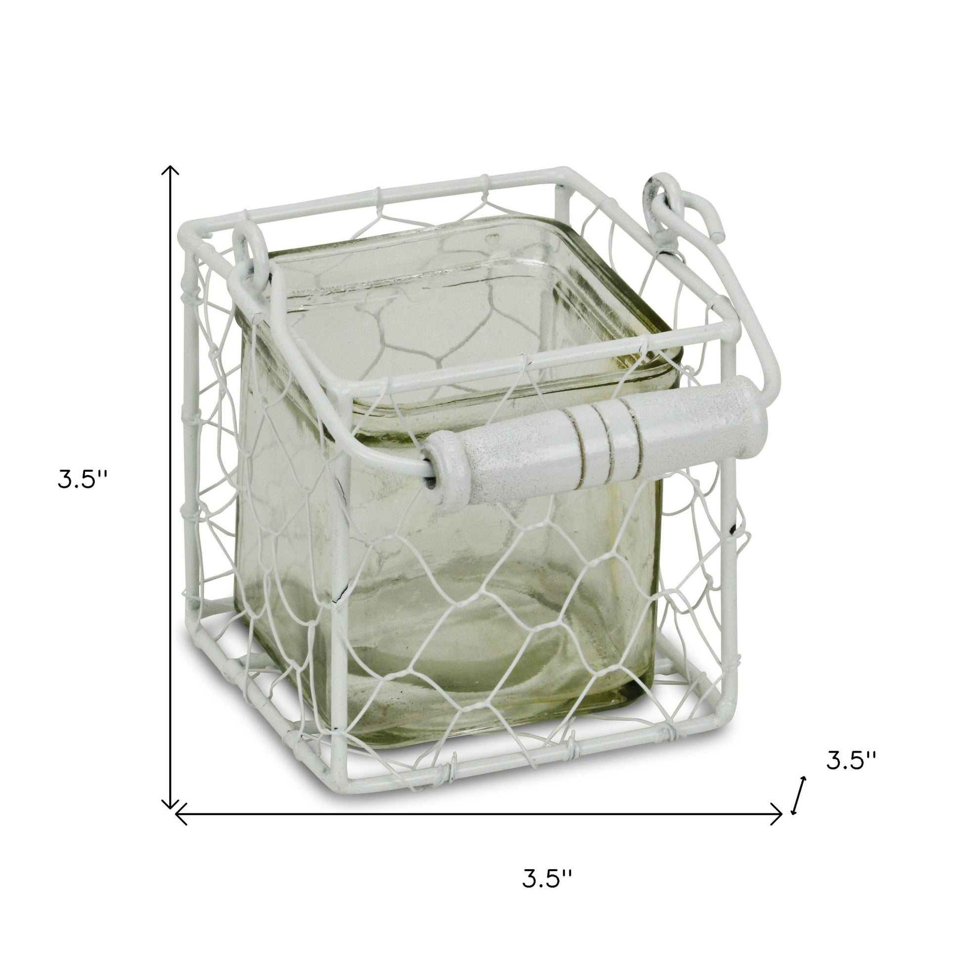 4" White Glass and Metal Lattice Tabletop Lantern Candle Holder-7