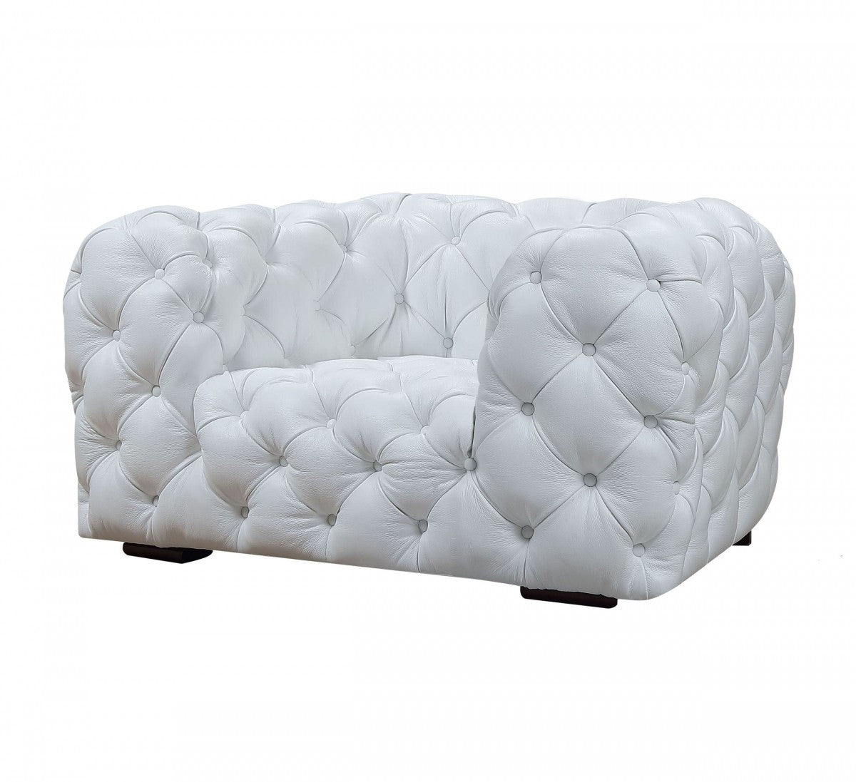 57" White And Black Top Grain Leather Tufted Arm Chair-1