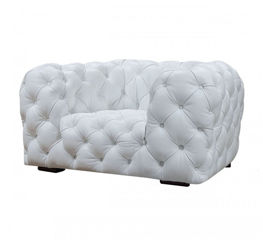 57" White And Black Top Grain Leather Tufted Arm Chair-1