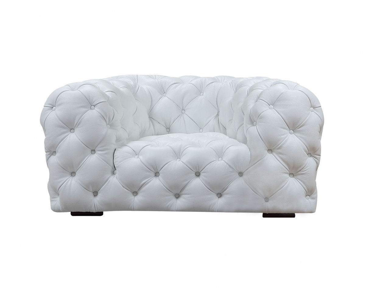57" White And Black Top Grain Leather Tufted Arm Chair-0