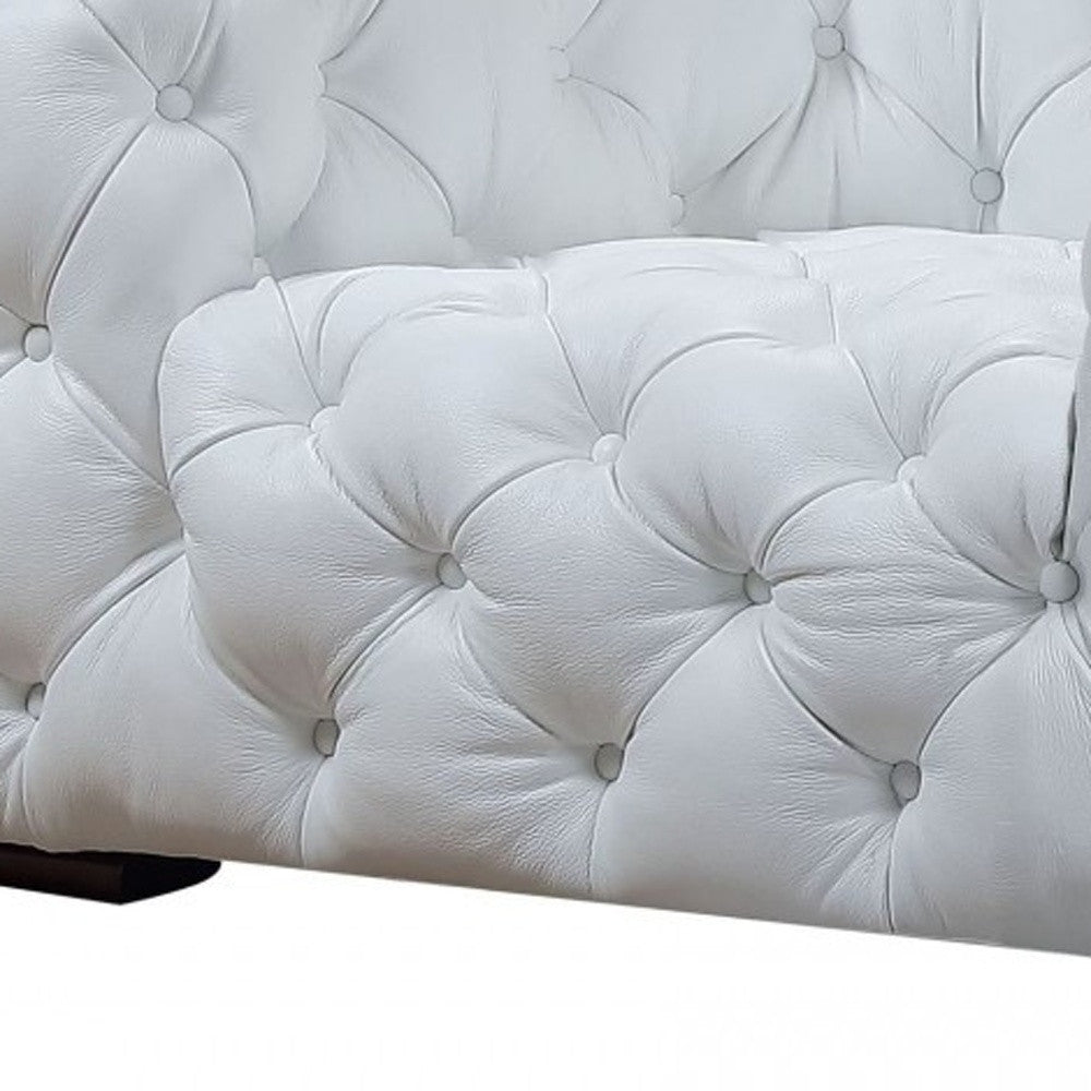 57" White And Black Top Grain Leather Tufted Arm Chair-4