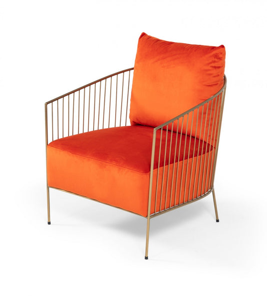 27" Orange And Gold Velvet Arm Chair-0