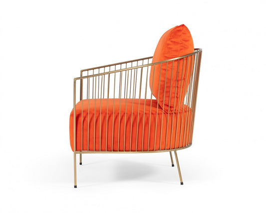 27" Orange And Gold Velvet Arm Chair-1