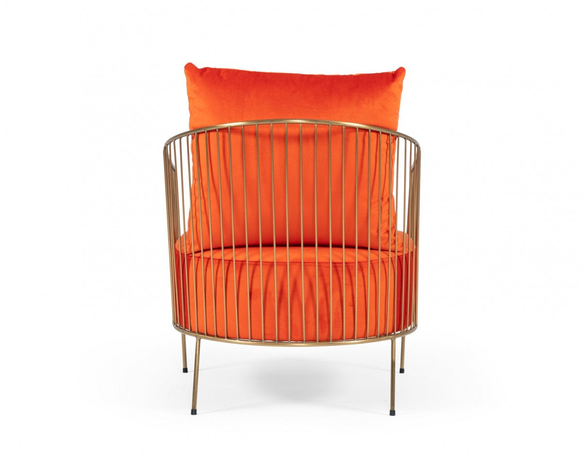 27" Orange And Gold Velvet Arm Chair-2