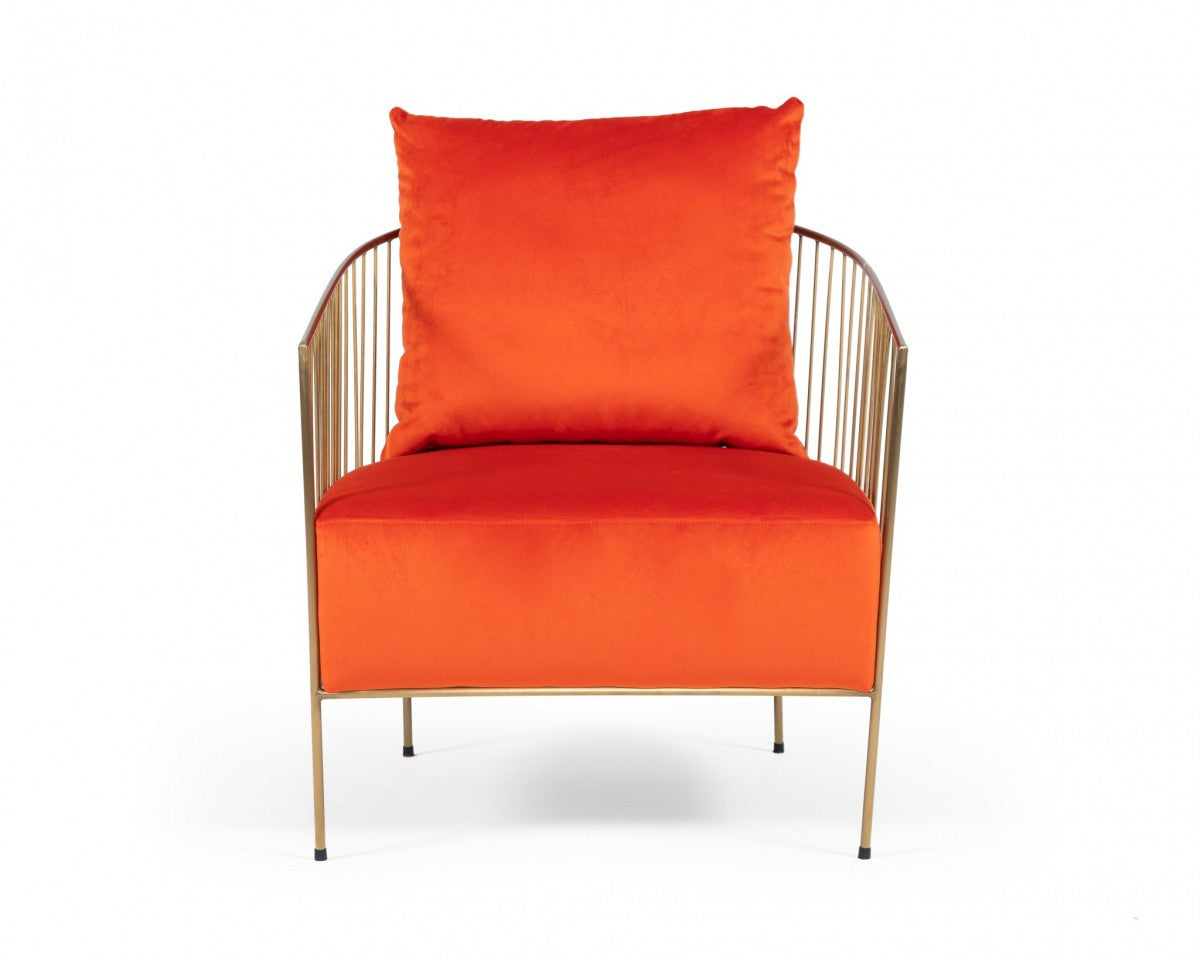 27" Orange And Gold Velvet Arm Chair-3
