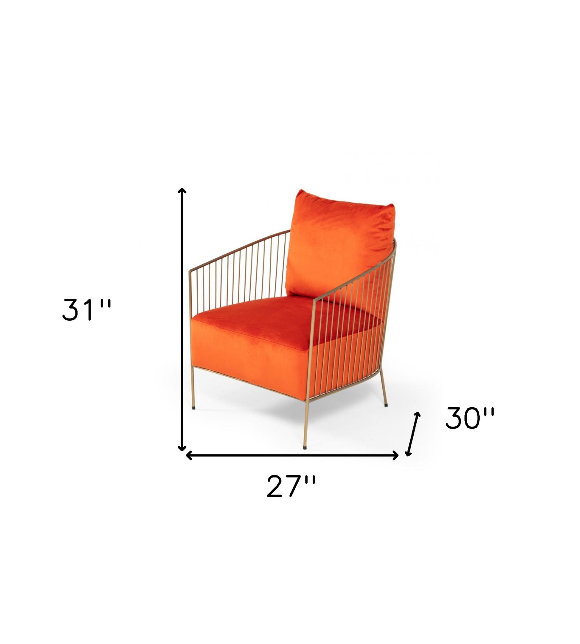 27" Orange And Gold Velvet Arm Chair-6