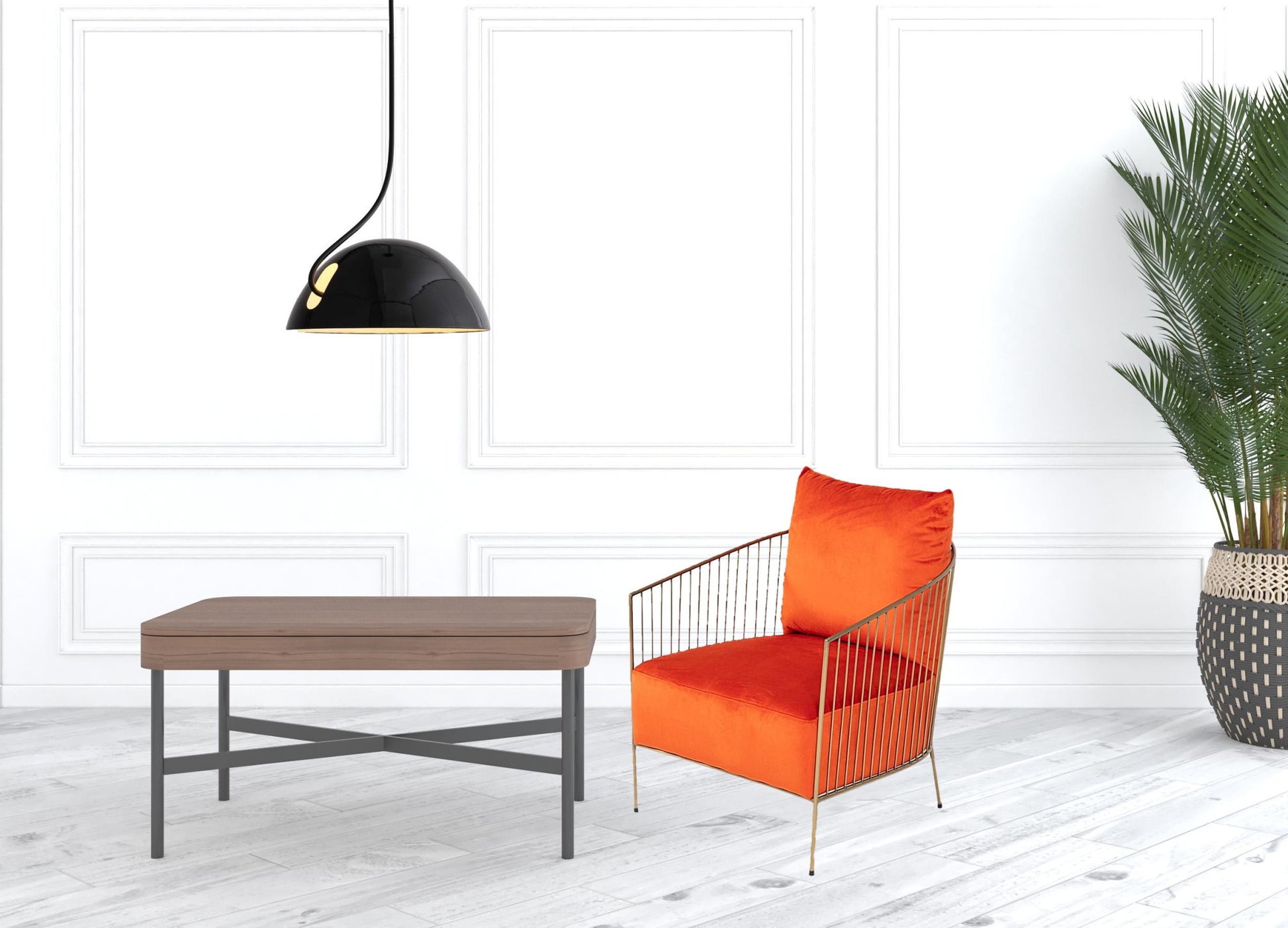 27" Orange And Gold Velvet Arm Chair-4