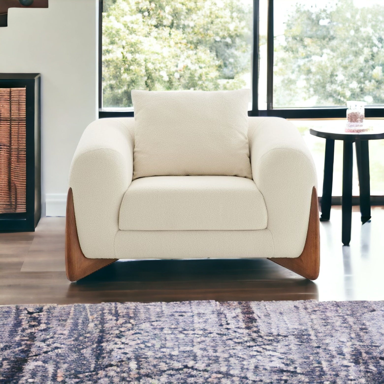 45" Cream And Brown Sherpa Arm Chair-2