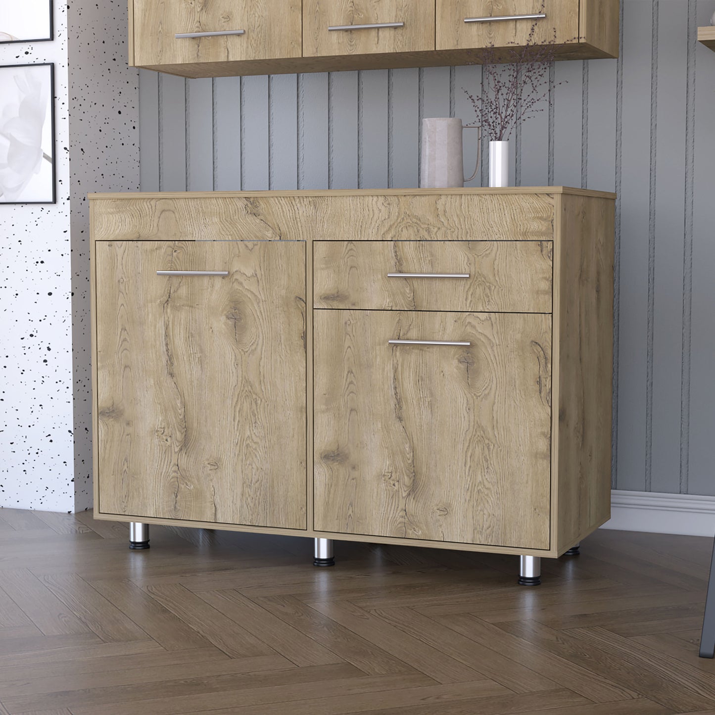 47" Natural Console Accent Cabinet With Three Shelves And One Drawer-5