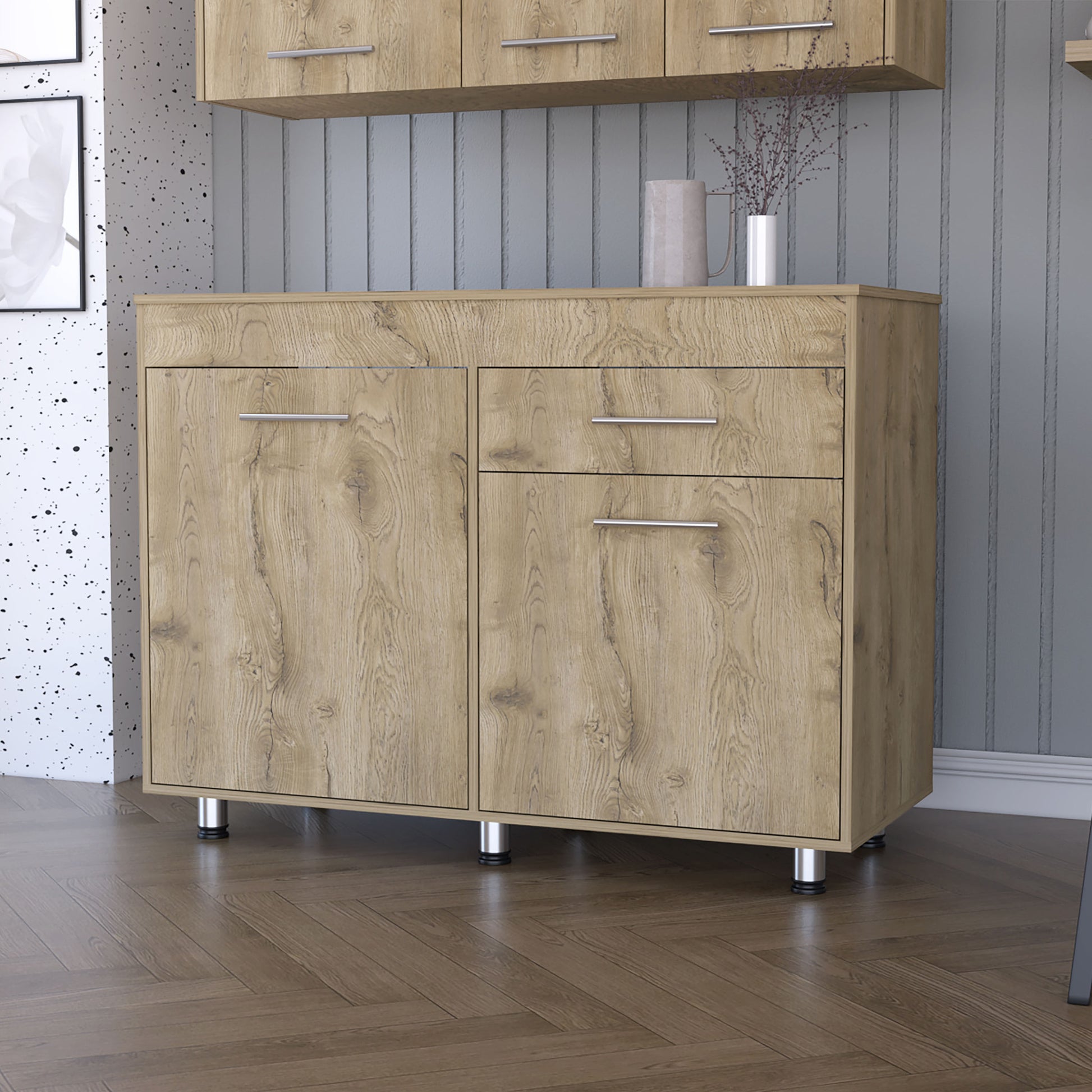 47" Natural Console Accent Cabinet With Three Shelves And One Drawer-5