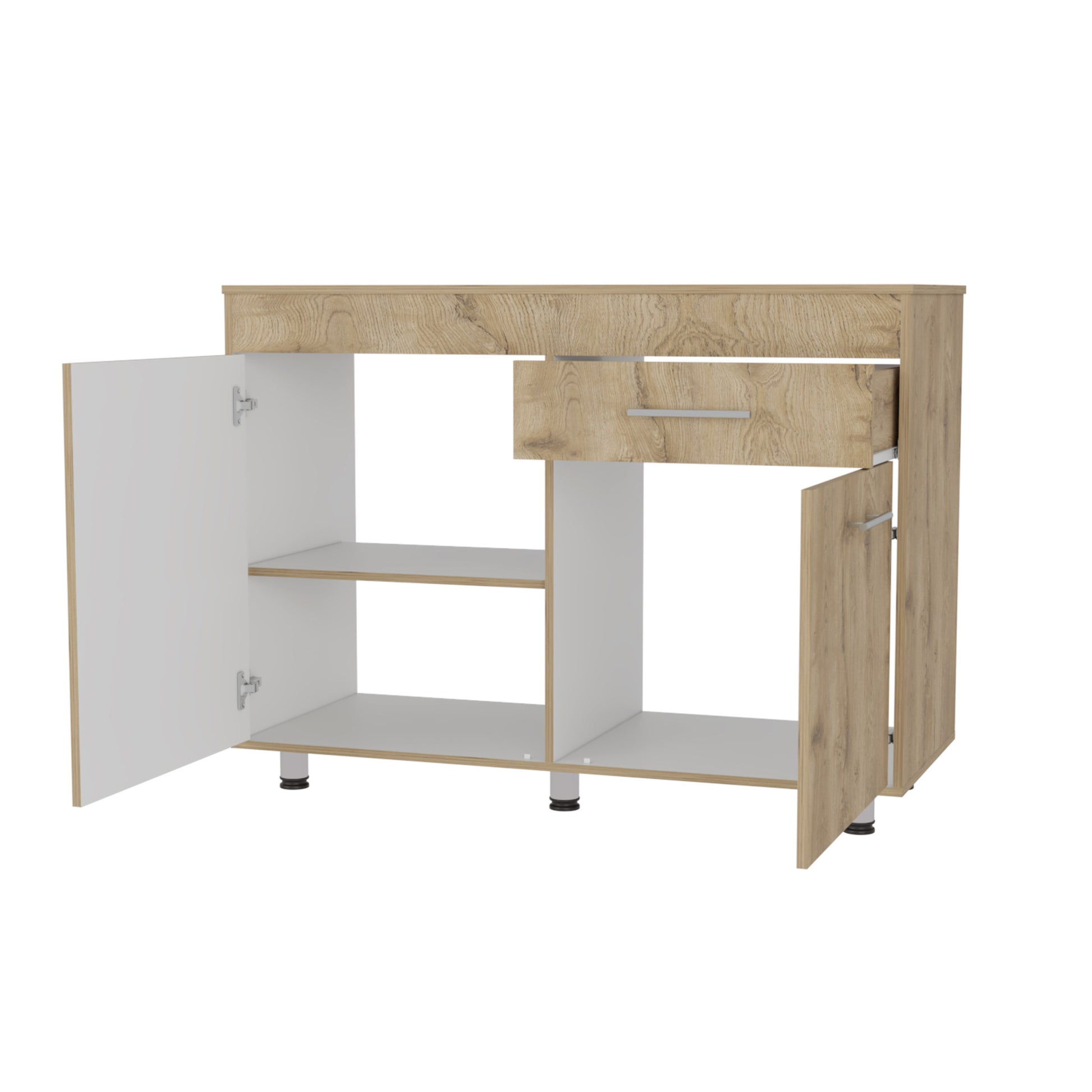 47" Natural Console Accent Cabinet With Three Shelves And One Drawer-2