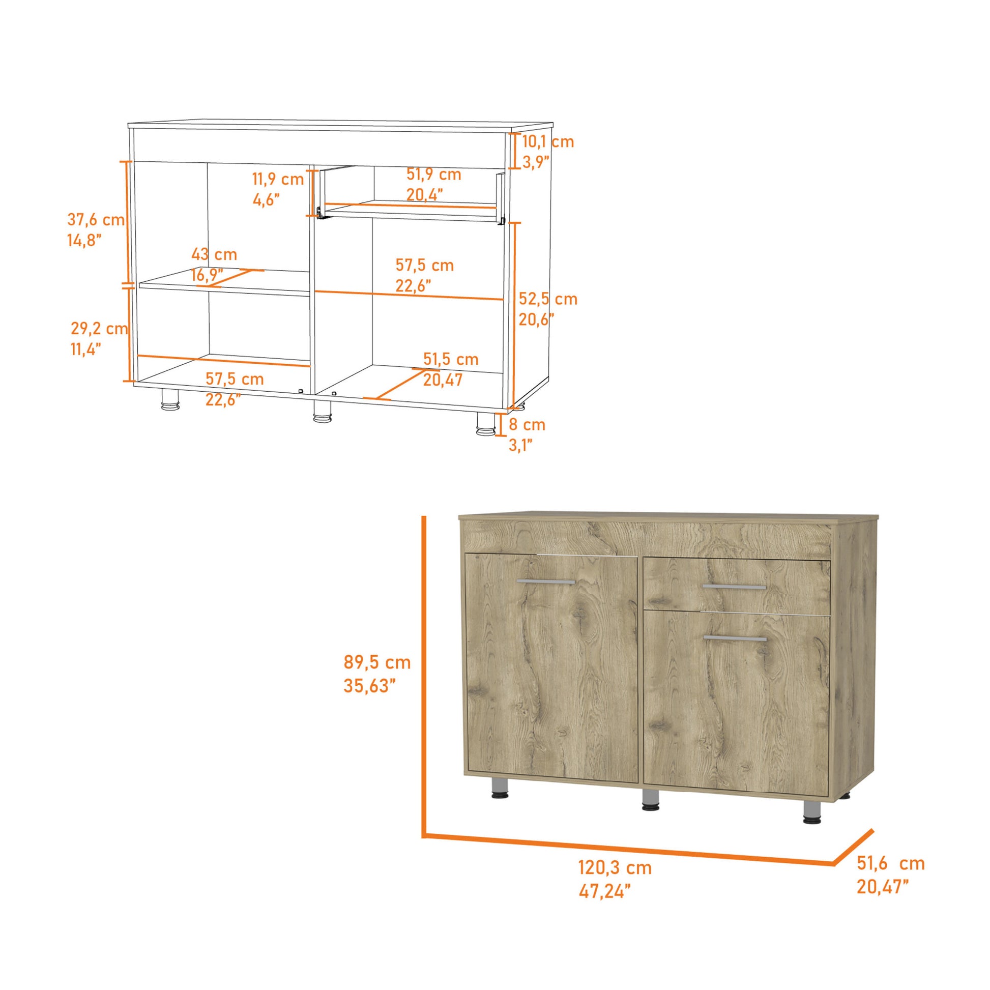 47" Natural Console Accent Cabinet With Three Shelves And One Drawer-8