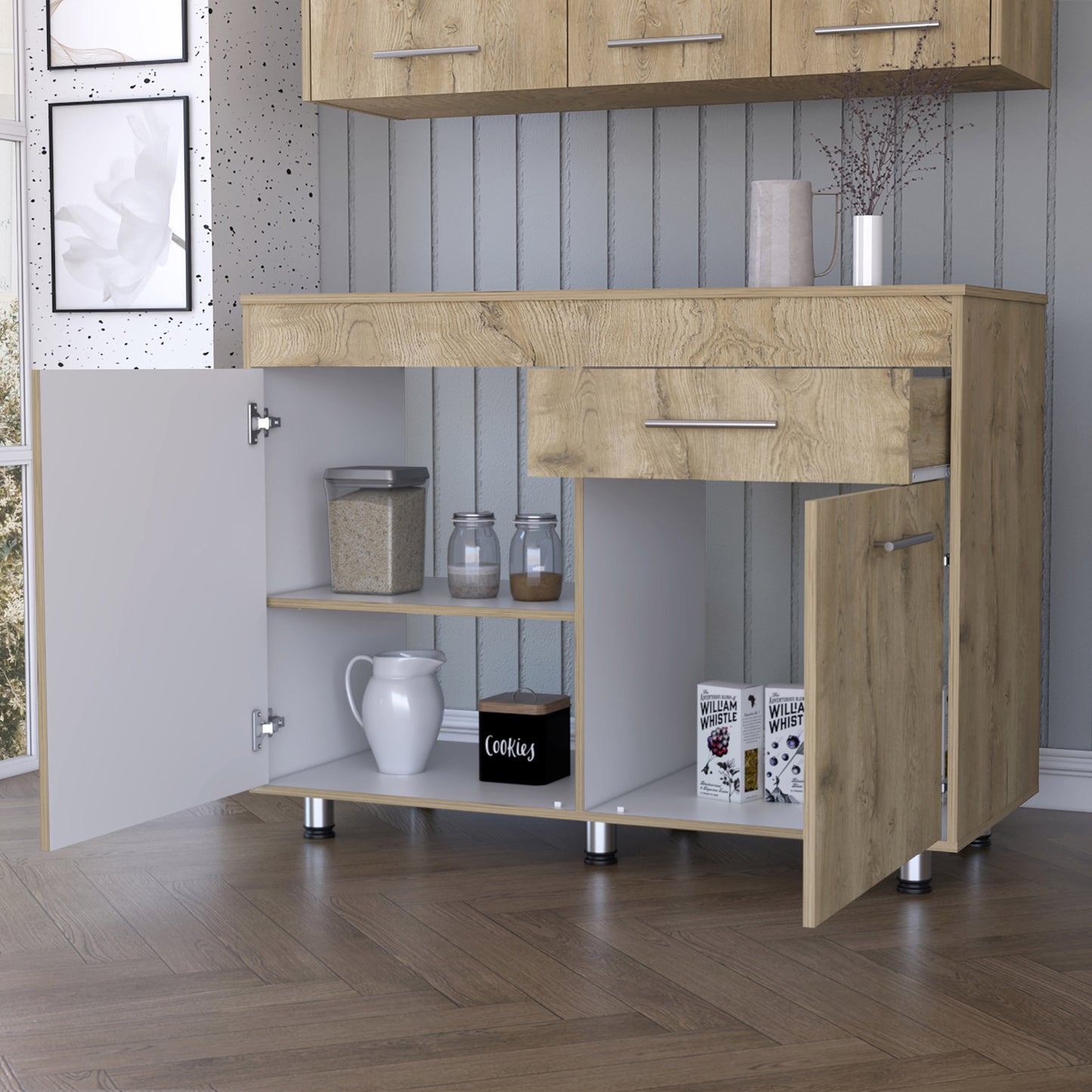 47" Natural Console Accent Cabinet With Three Shelves And One Drawer-6