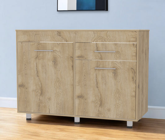 47" Natural Console Accent Cabinet With Three Shelves And One Drawer-0