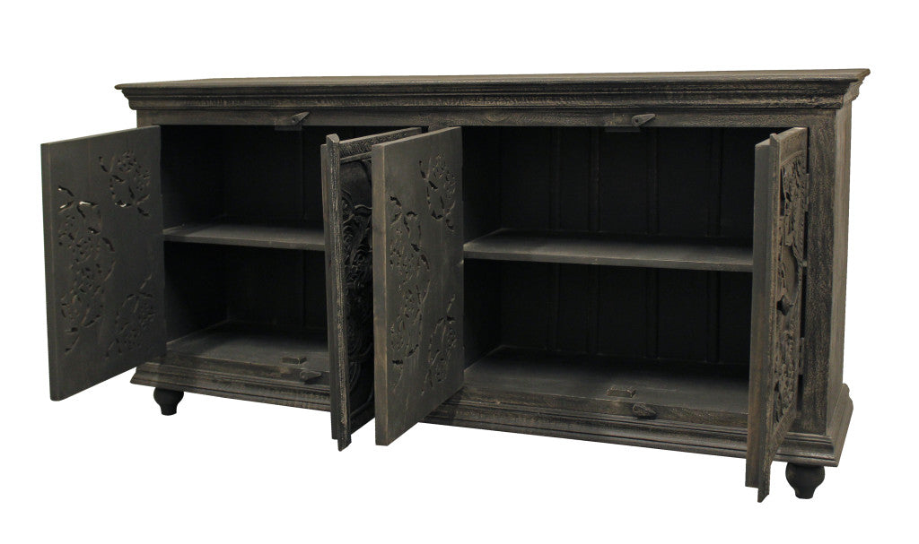 71" Distressed Gray Solid Wood Sideboard with Four Doors-4