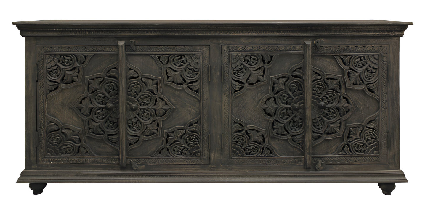 71" Distressed Gray Solid Wood Sideboard with Four Doors-1