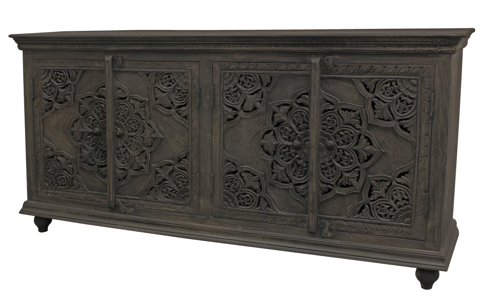 71" Distressed Gray Solid Wood Sideboard with Four Doors-2