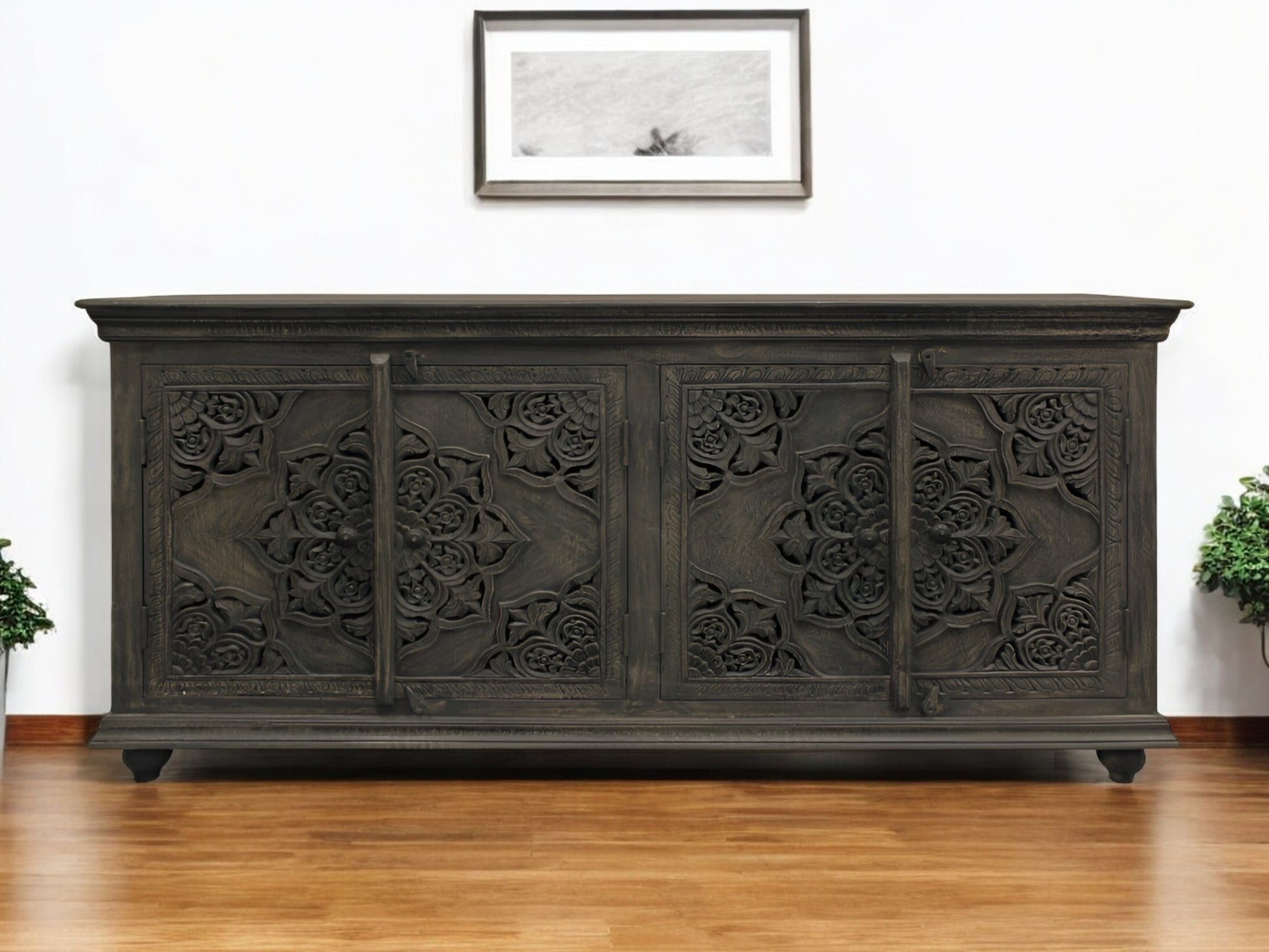 71" Distressed Gray Solid Wood Sideboard with Four Doors-0