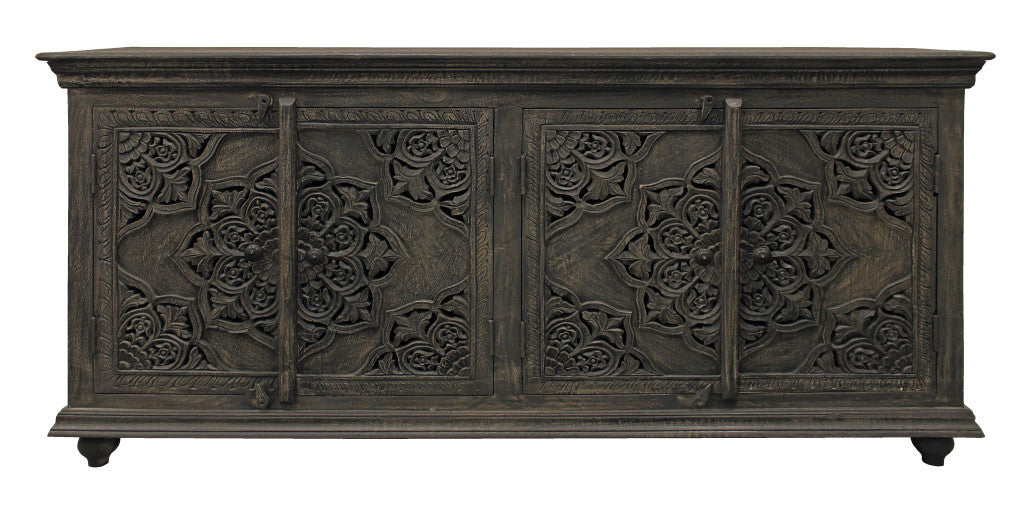71" Distressed Gray Solid Wood Sideboard with Four Doors-7