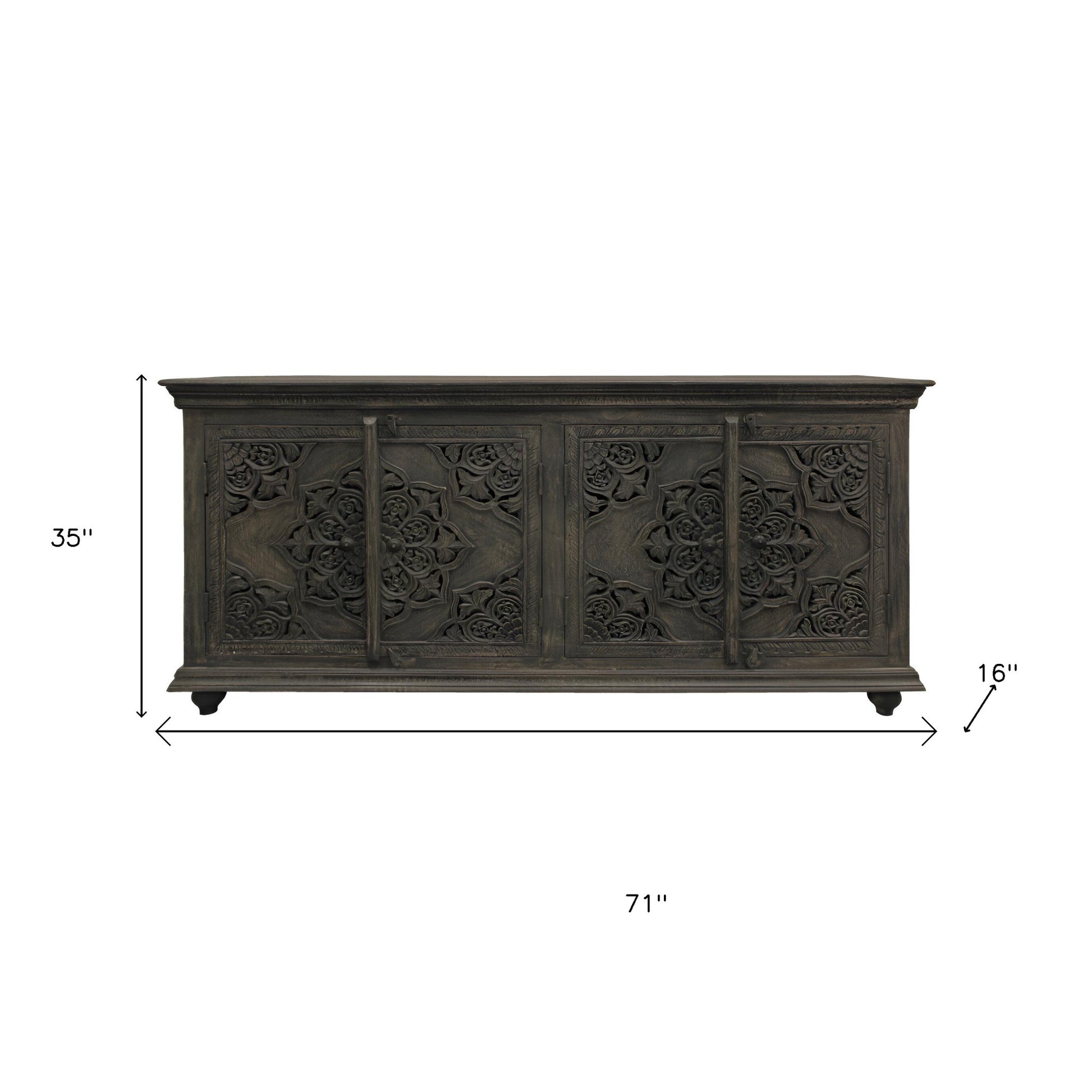 71" Distressed Gray Solid Wood Sideboard with Four Doors-8