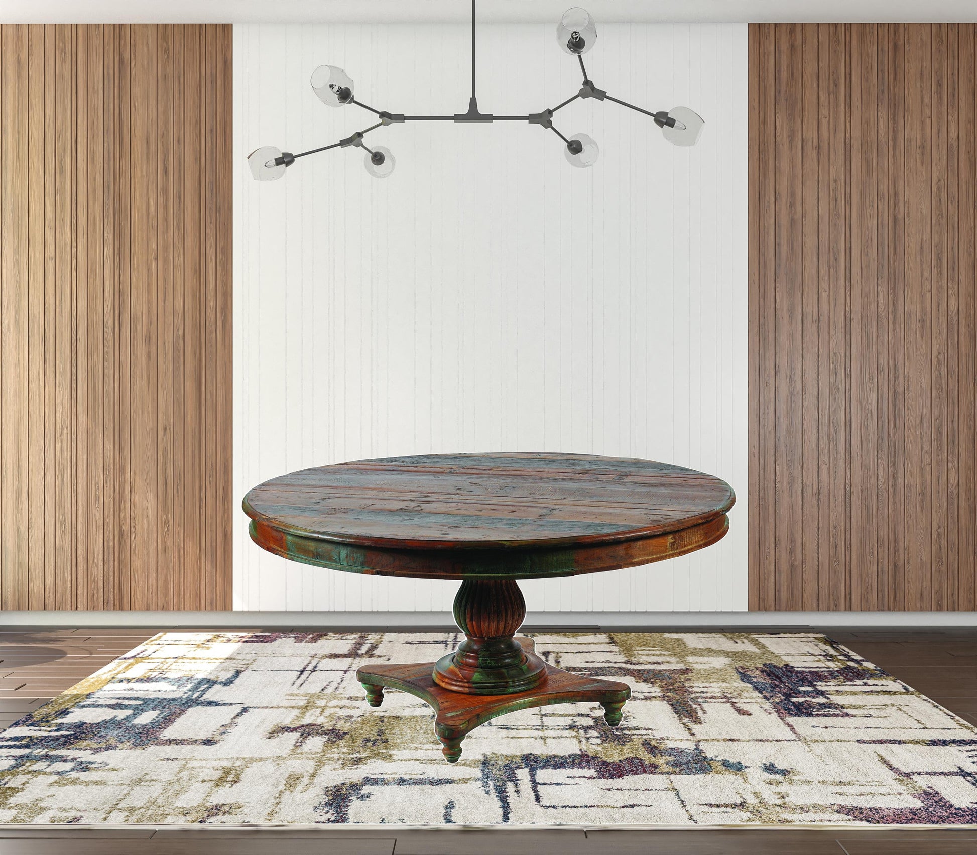 72" Brown Rounded Solid Wood Dining Table-1