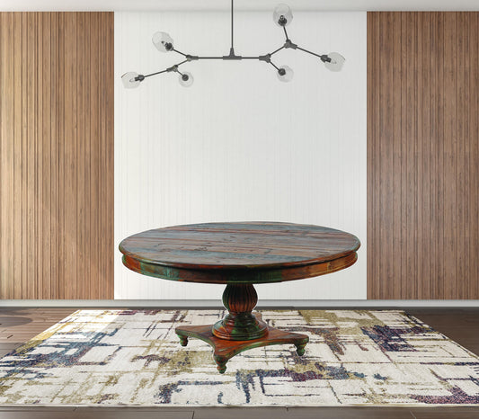 72" Brown Rounded Solid Wood Dining Table-1